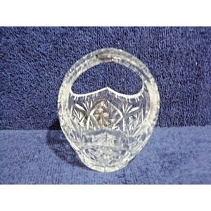 Vintage Lead Cut Crystal Basket Bohemian Design 4.5" x 3.5" Trinket or Candy
